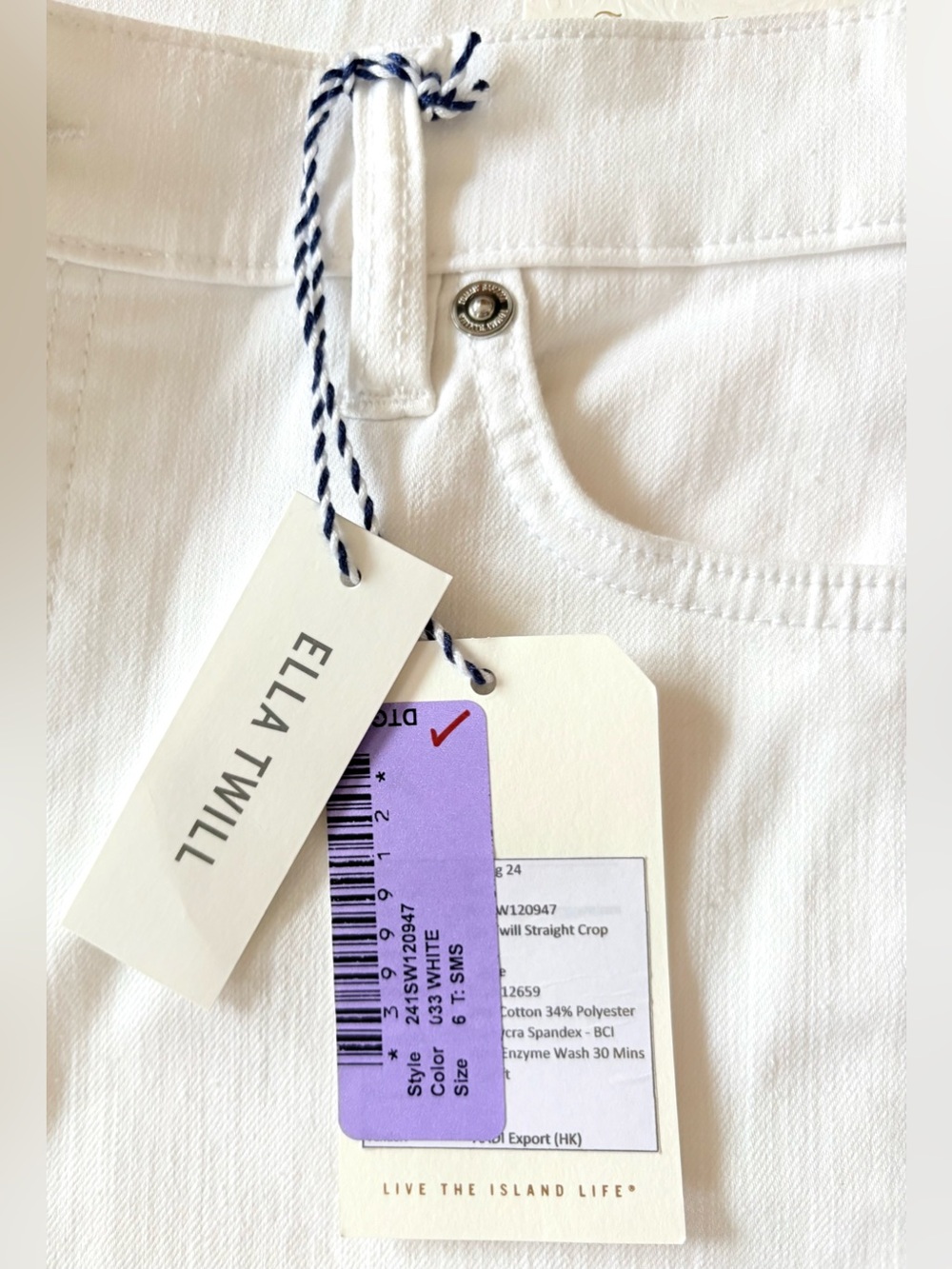 NWT Tommy Bahama Ella Twill High Rise Straight Crop Jeans White Size 6 - Picture 8 of 16